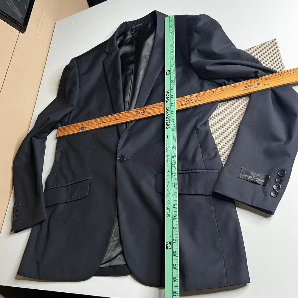 Giorgio Armani Le Collezioni Mens Black 100% Wool Blazer Jacket Size 54 716-98#